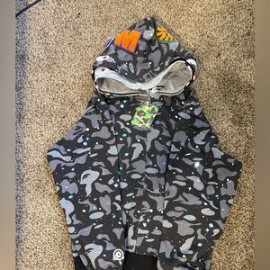 Bape Black & Gray Camo Shark Hoodie Jacket with Orange Accent